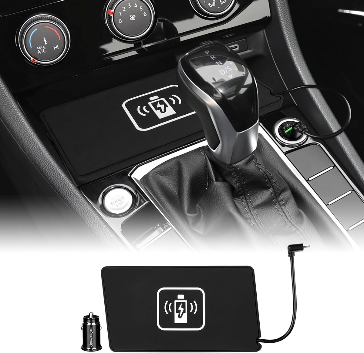 Compatible with Volkswagen Jetta Sprint 2019-2023 Wireless Charger Pad, Silicone Dual Charging Ports 15W Adapter (Black)