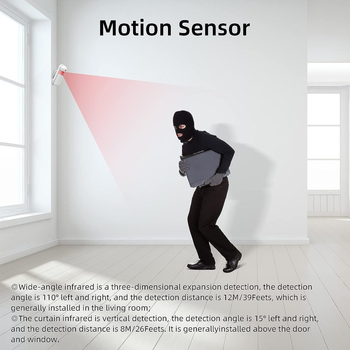 Wireless Infrared Motion Sensor PIR Motion Detector, Anti-Theft for Home Security Alarm System, Burglar Alert System