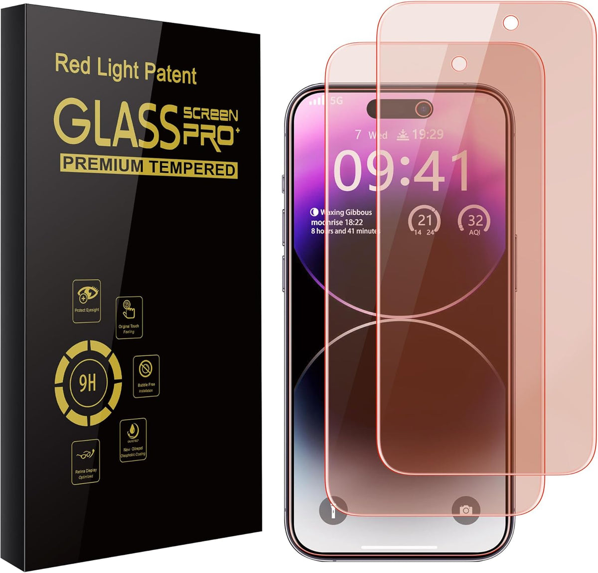 2 Pack Screen Protector for iPhone 15 Pro Max, New Red Light 9H Tempered Glass, Anti-Blue Light Protection