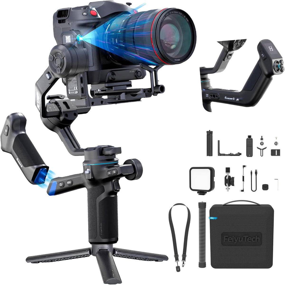 FeiyuTech SCORP 3 KIT Gimbal Stabilizer for DSLR and Mirrorless Camera,Built-in AI Tracking,Detachable Handle,3-Axis Gimbal for Sony/Canon/Nikon/Fujifilm, Max 7.721lbs,Touch Screen with Case