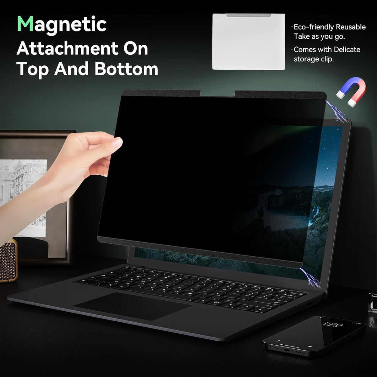 Magnetic 13.5 Inch Surface Laptop Privacy Screen for Microsoft Surface Laptop 5/4/3/2/1, Removable Film Anti-Spy Filter Black Security Protector, Anti Glare Blue Light Shield Matte Screen Guard