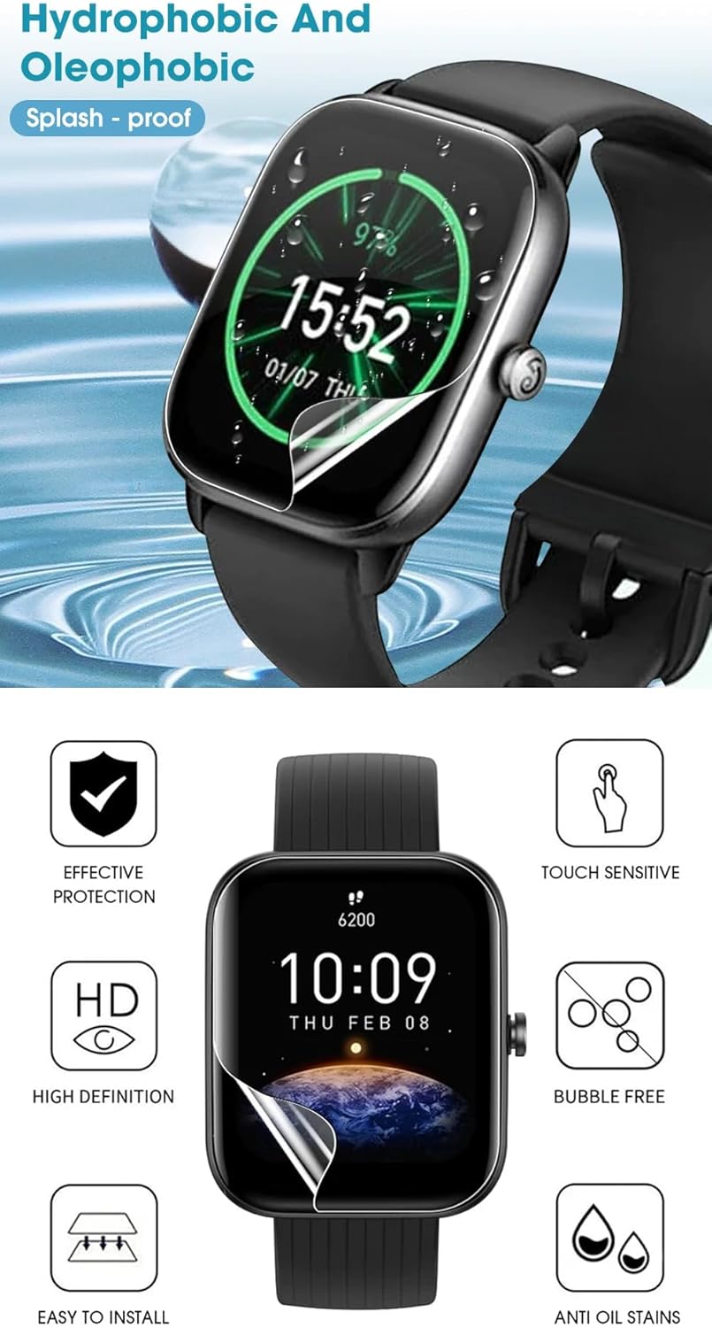 5Pcs Hydrogel Screen Protector for Amazfit Active - 1.75" Smartwatch Soft HD Clear TPU Film, Easy Installation