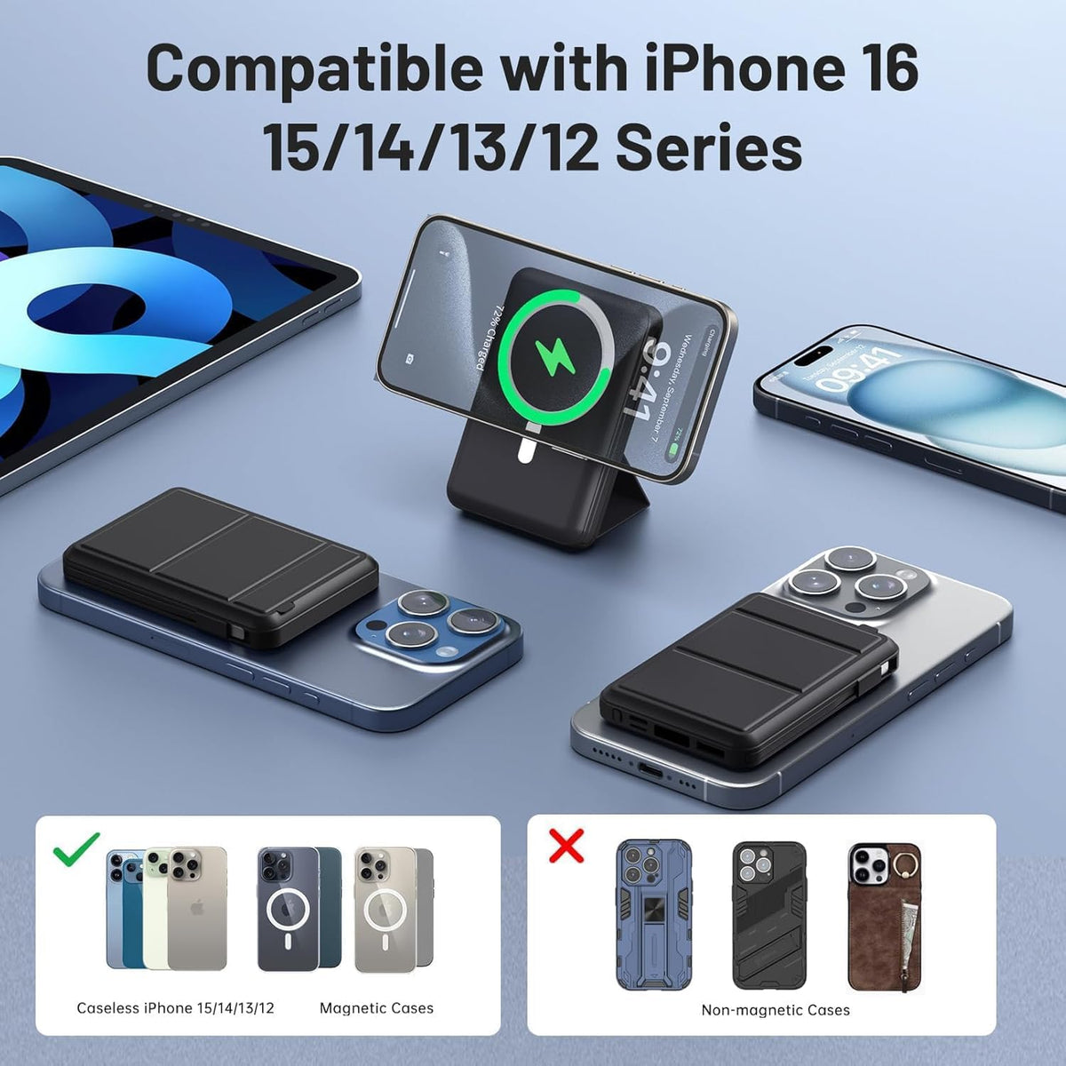 Azmuth for Magsafe Battery Pack, 10000mAh Magnetic Power Bank 22.5W PD Fast Charging with USB-C Cable LED Display Wireless Portable Charger for Magsafe with Stand for iPhone 16/15/14/13/12/Pro/Pro Max