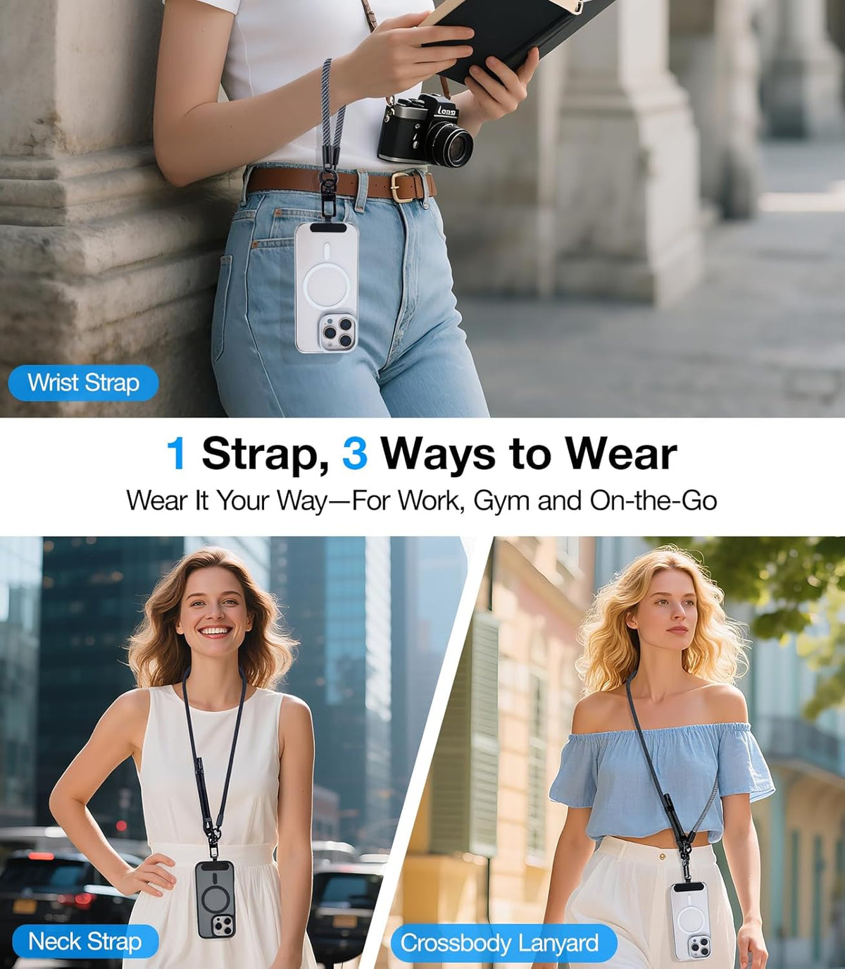 Phone Lanyard Crossbody, 3-in-1 Neck Strap& Wrist Strap, Adjustable Anti-Theft Lanyard with 2 Phone Tether Tabs, Universal Cell Phone Strap for iPhone& Android Case, Travel Essential, Teal