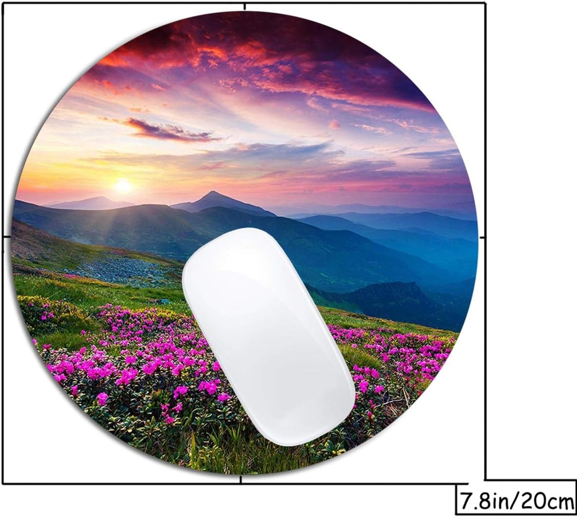 Nature Purple Flowers Meadow Mountain Scenic Mouse Pad Round Non-Slip Rubber Mousepad Laptop Office Computer Decor Cute Desk Accessories Customized Design Mouse Pad