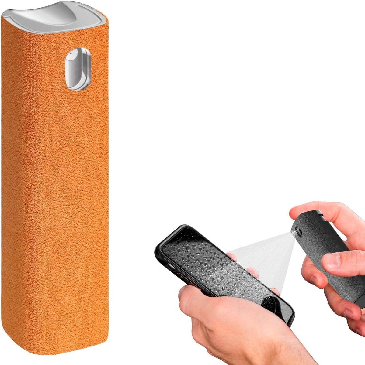 Mini Screen Cleaner Spray – Finger Proof Screen Cleaner for Smartphones, iPads, MacBooks, Laptops, Car Screens, Touchscreens – 3in1 Mist Cleaner, Microfiber Cloth and Cover (Orange)