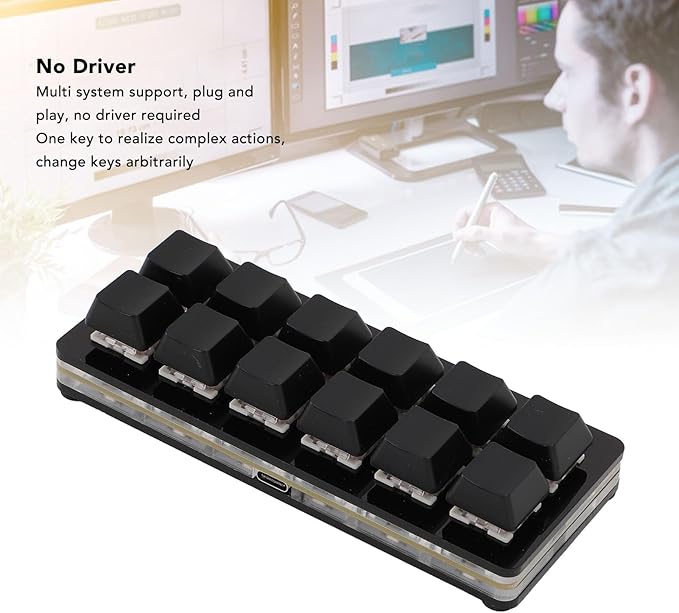 Denash 12 Key Mechanical Keyboard RGB Multifunctional Small Mechanical Red Switch Gaming Keyboard for PC Enjoy Shortcuts Customizable Scripts RGB Colorful Lights Light and Portable