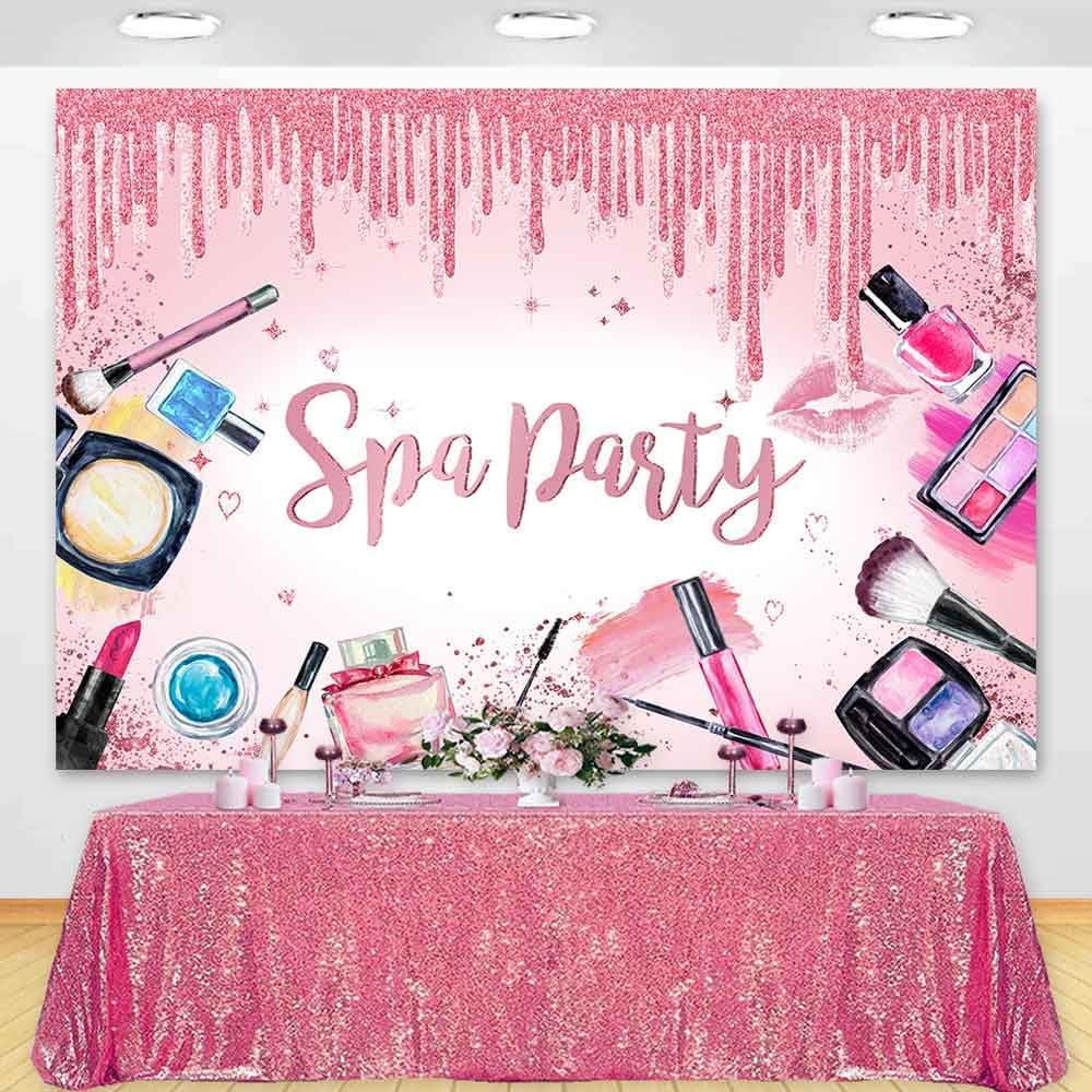Spa Party Backdrop for Girls, Sweet Pink Princess Makeup Birthday Photography Background Banner for Women Spa Day