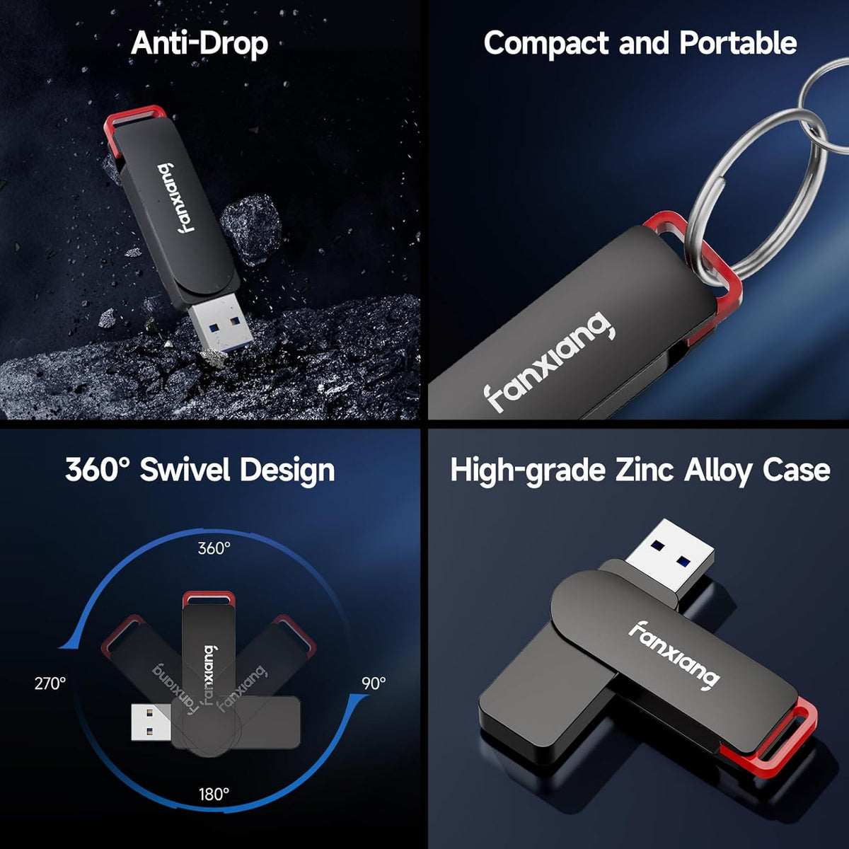 2 Pack 64GB USB Flash Drive, Metal Thumb Drives, USB 3.2 Up to 200MB/s Type A Memory Stick for Storage and Backup, F309