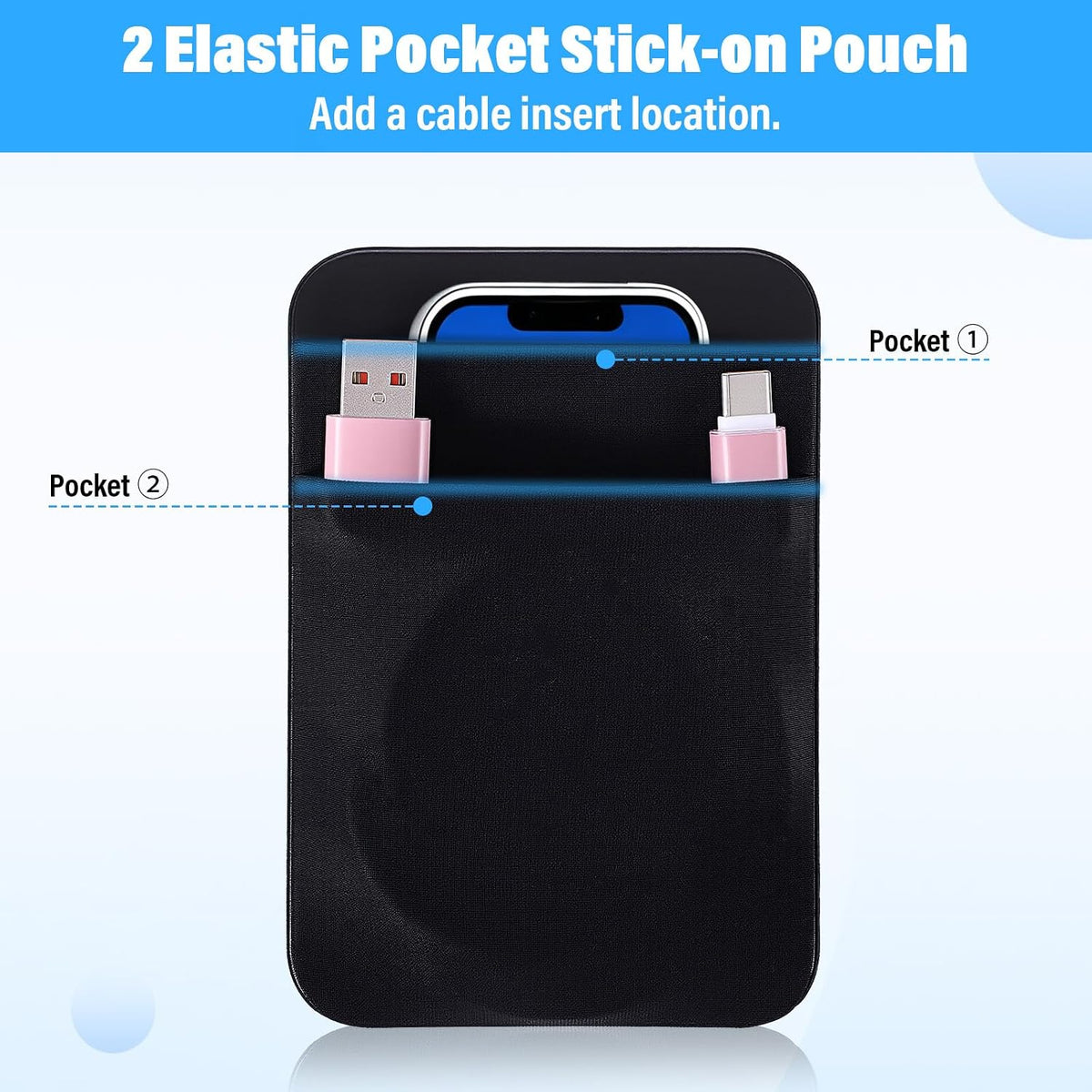 Gsbnjuy 2-Pocket Portable Hard Drive Sleeve Stick on Pouch with Reusable Adhesive SSD Hard Drives Carrying Case