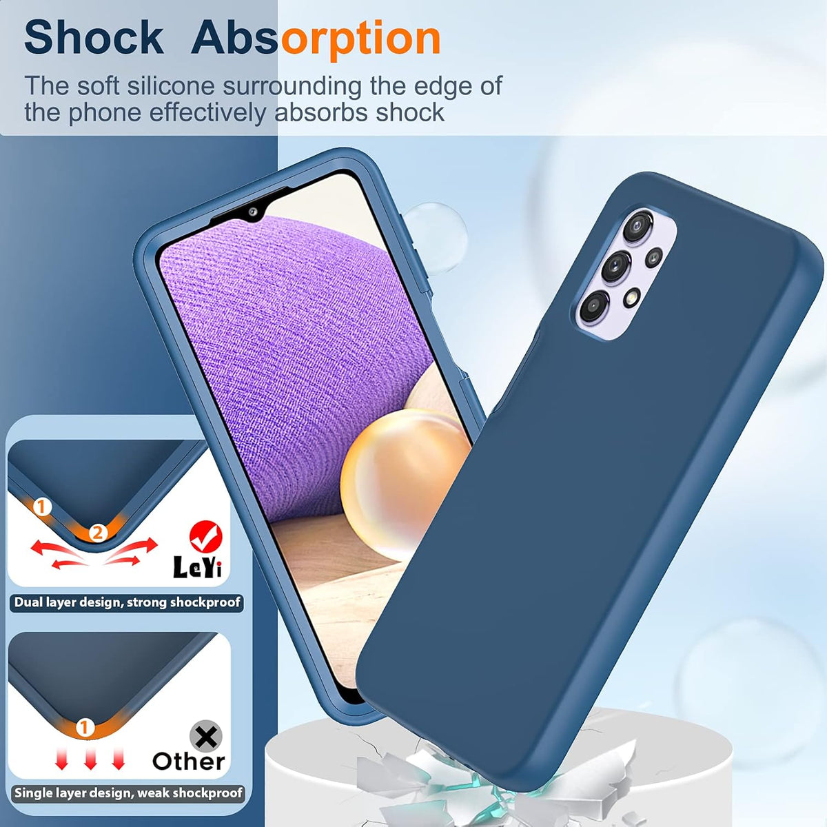 LeYi for Samsung A32 5G Case, Full-Body Shockproof Soft Liquid Silicone Phone Case with 2 x Tempered Glass Protector,