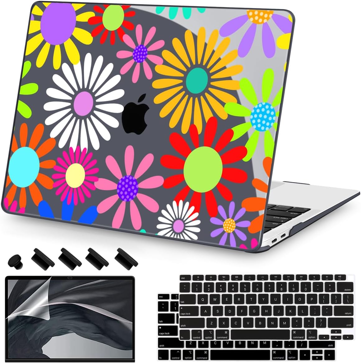 Teryeefi for MacBook Air 13 inch Case 2020 2019 2018 fits Model M1 A2337 A2179 A1932 with Retina Display with Touch ID, Plastic Hard Shell Case & Keyboard Cover, Abstract Flowers A001