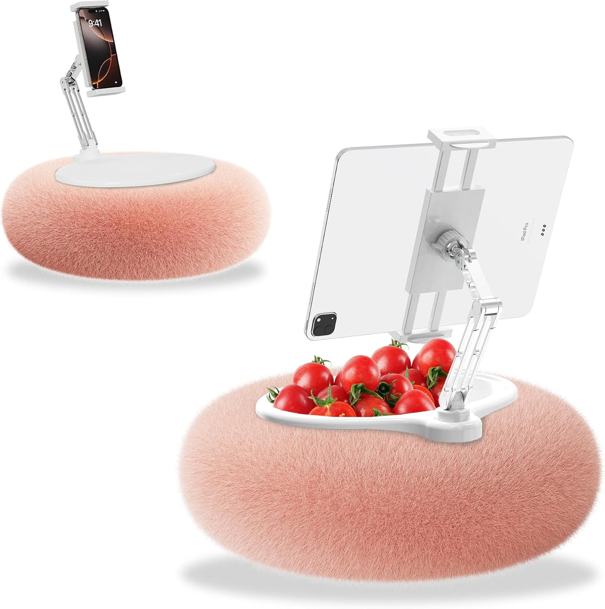 KABCON Pillow Tablet Stand for Kindle,360°Adjustable Aluminum Pole Phone Holder with Soft Plush Fabric for 4.7"-13" Phones/Tablets,iPad Pro Mini Air 12.9,iPhone Pro Max,Samsung Galaxy,LG,Kindle-Pink