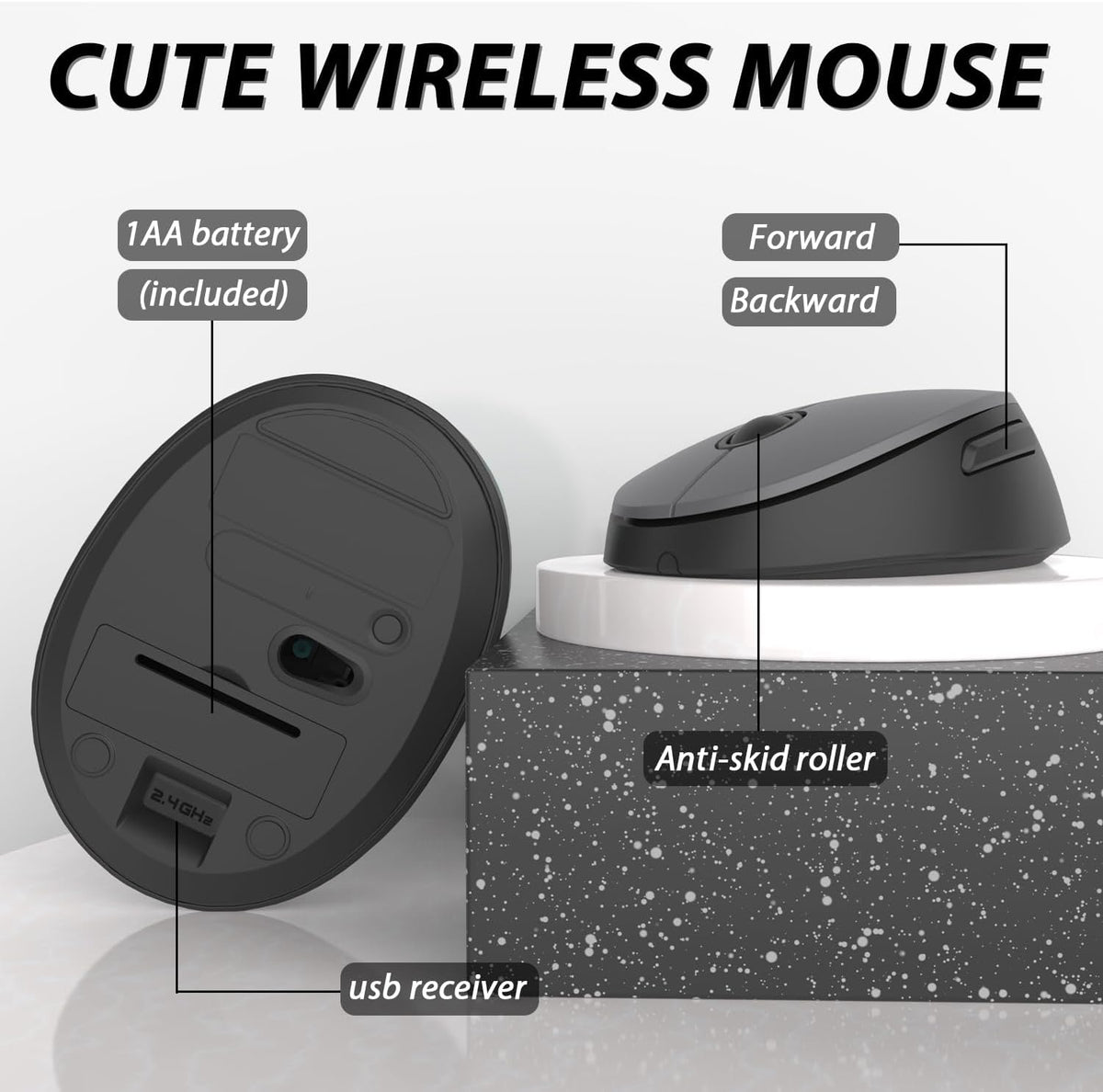Wireless Keyboard Mouse Combo, 104 Keys Cute Wireless Keyboard with Number Pad for Windows, Grey