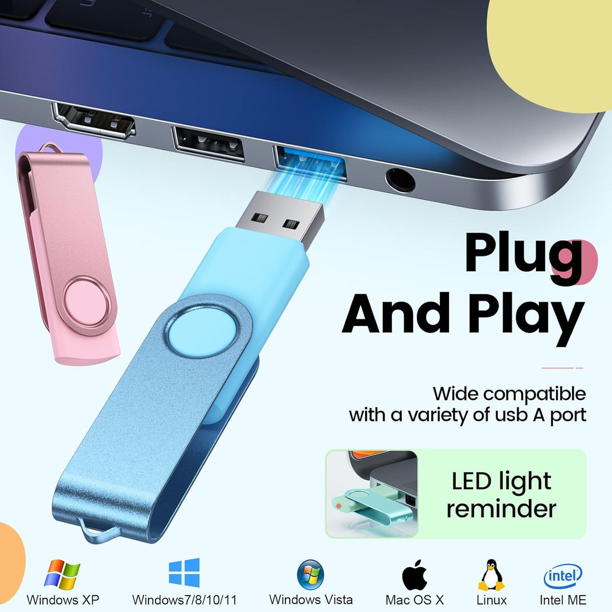 Kepmem 32GB USB Flash Drives 10 Pack 32 GB Thumb Drives Portable Keychain USB Drive Memory Stick Jump Drive with LED Light for Storage and Backup Multipack USB2.0 USB Flash Drive by