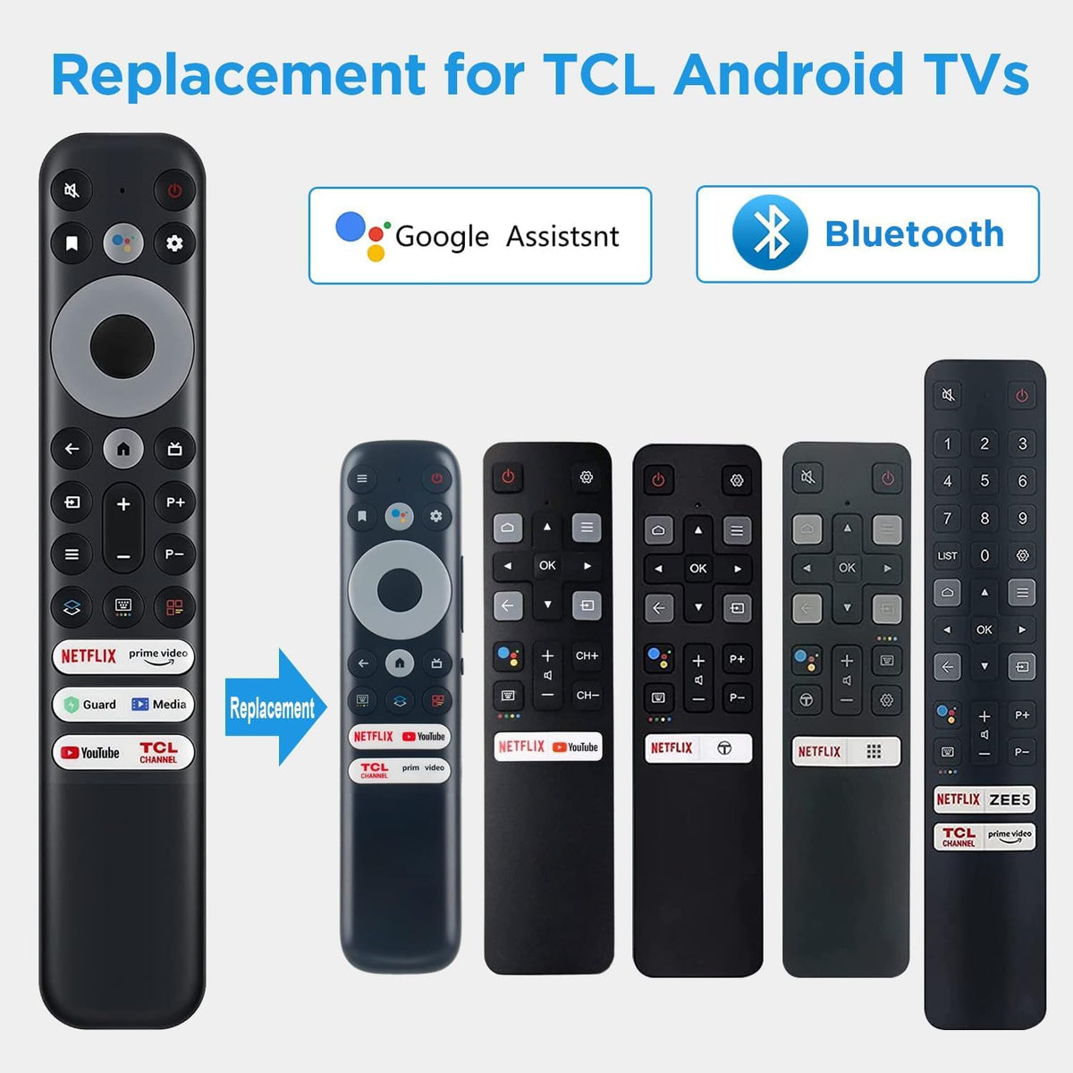 Amtone OEM Replacement Google Voice Remote Control RC813 for TCL Android TV Mini-LED QLED 4K UHD Smart TV with 6 Shortcut Buttons
