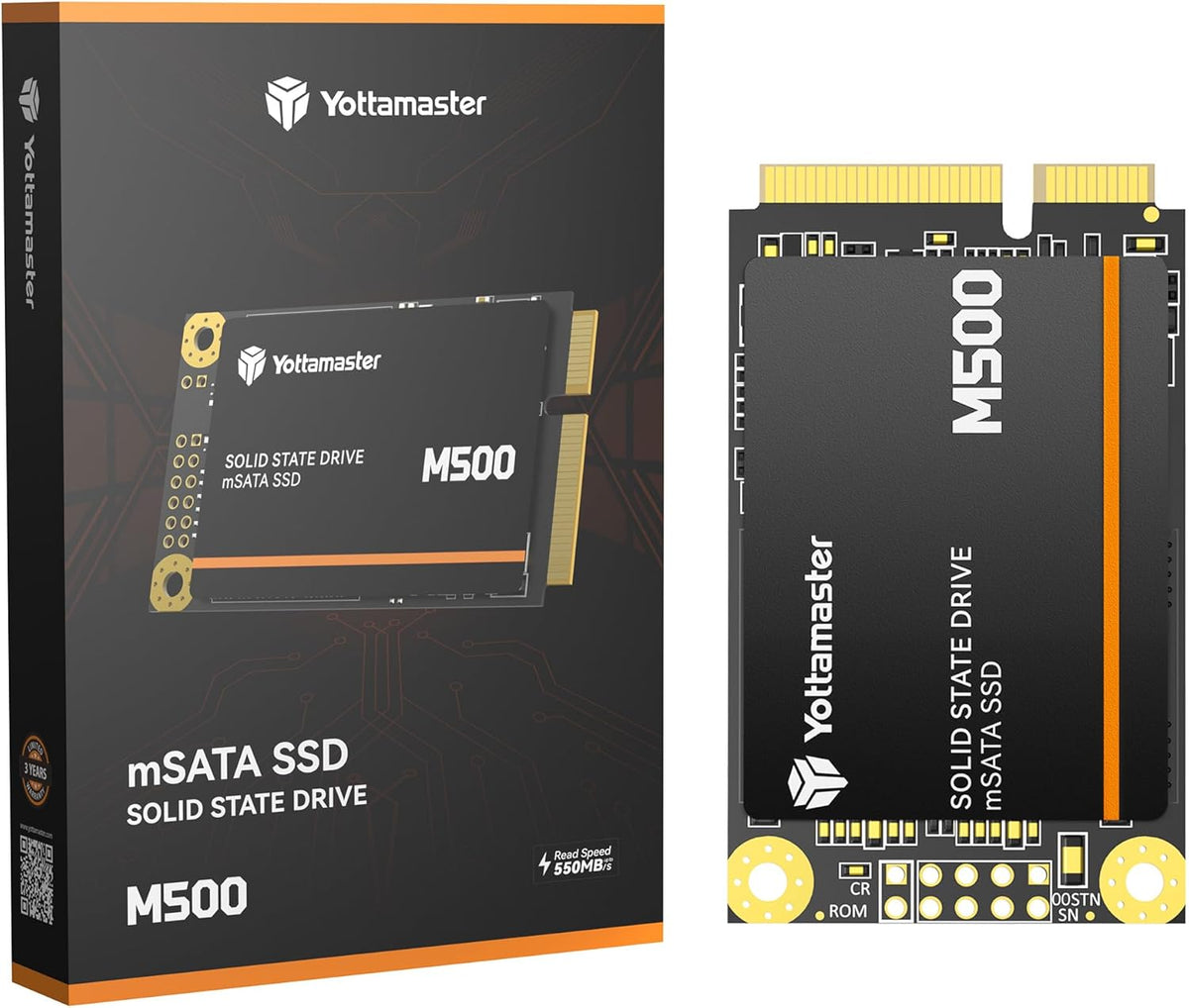 Yottamaster M500 128GB mSATA SSD SATA III 6Gb/s, mSATA Internal Solid State Drive Up to 500MB/s, Mini-SATA with 3D NAND, Compatible with Ultrabooks Desktop PC Laptop, All-in-One PCs, 30x50mm