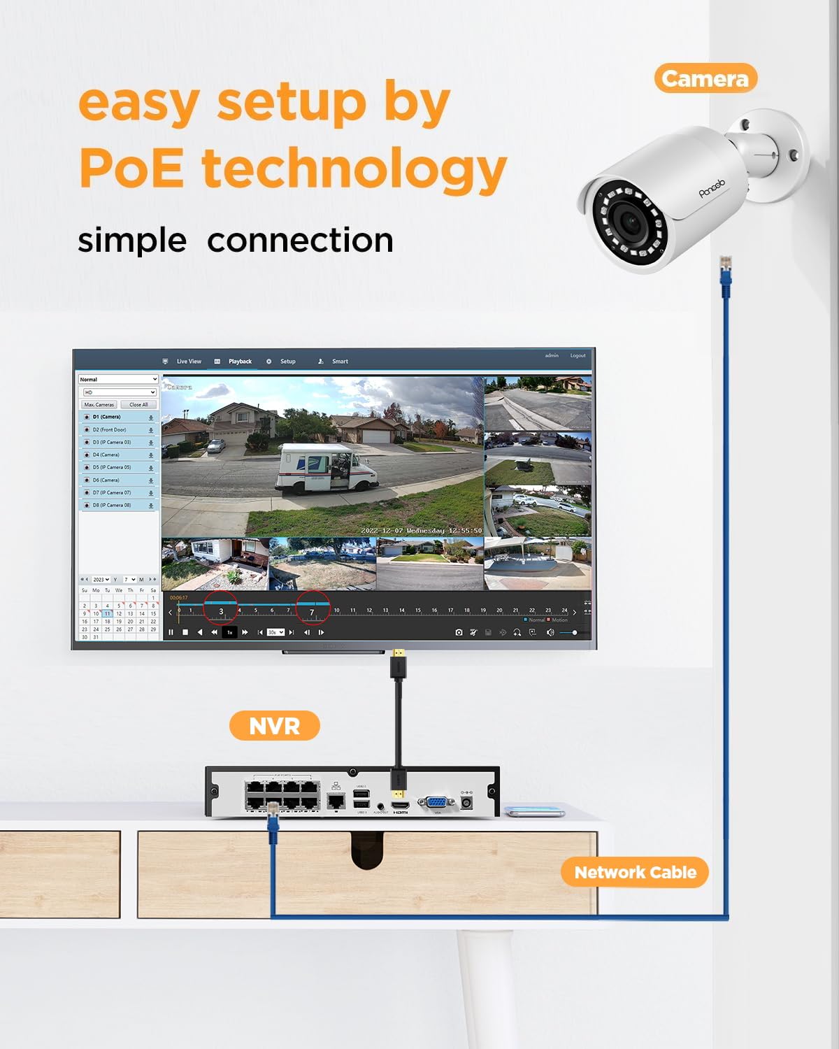 PANOOB 4 Camera Security System, 4pcs 5MP Wired Home Bullet IP PoE Cameras Outdoor with Mic/Audio, AI Human Detection, 100ft IR Night Vision, 4K 8