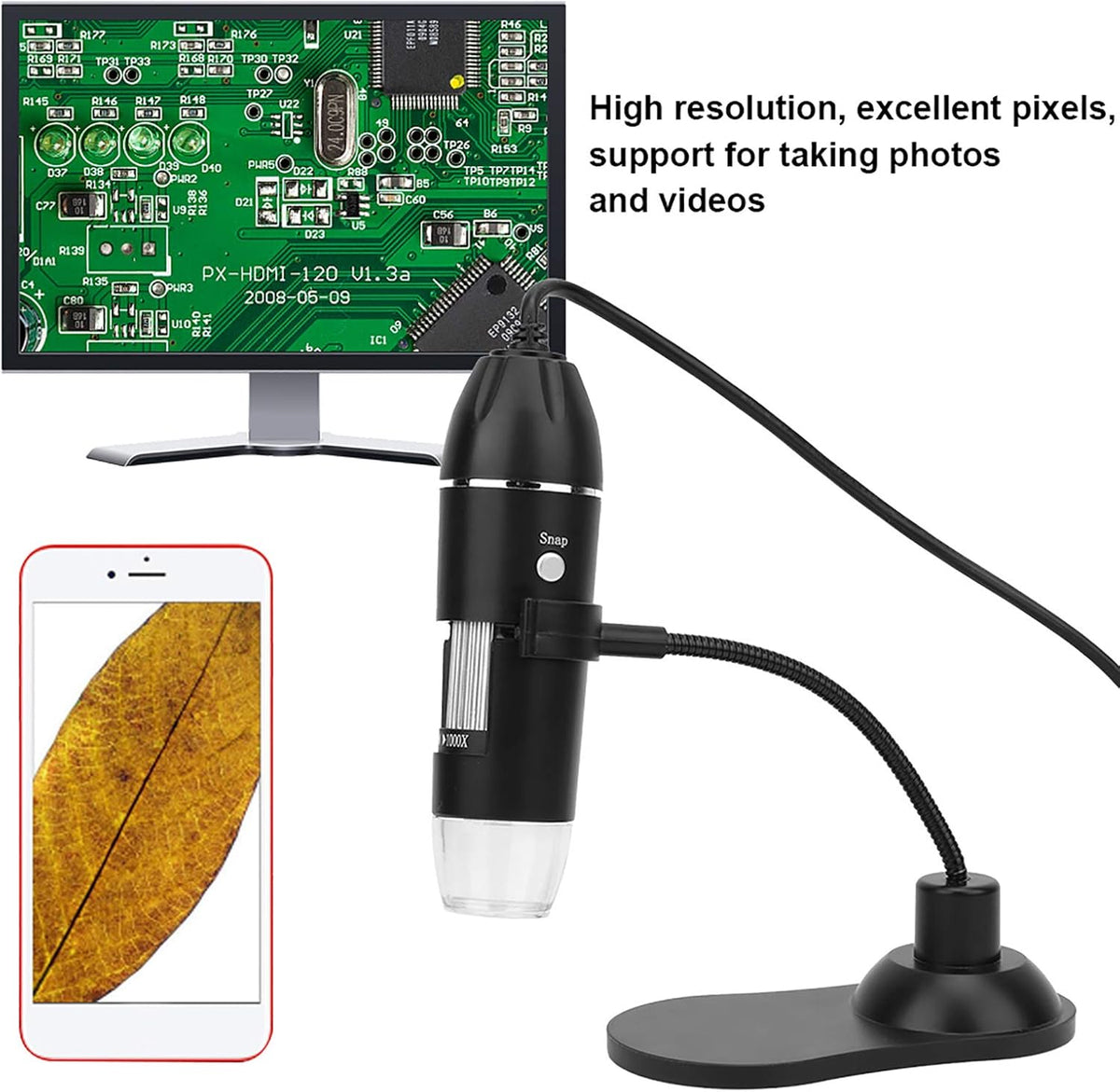Fydun Digital Microscope, 50X-1000X USB Electronic Microscope with Bracket and 8 Adjustable LED Lights