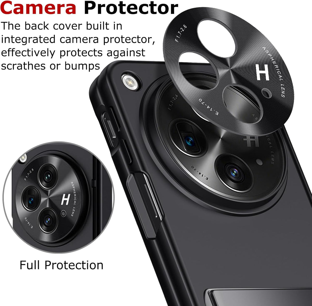 OnePlus Open Case - Slim Hard PC with Hinge Protection, Built-in Screen & Camera Protectors, Kickstand, Black.