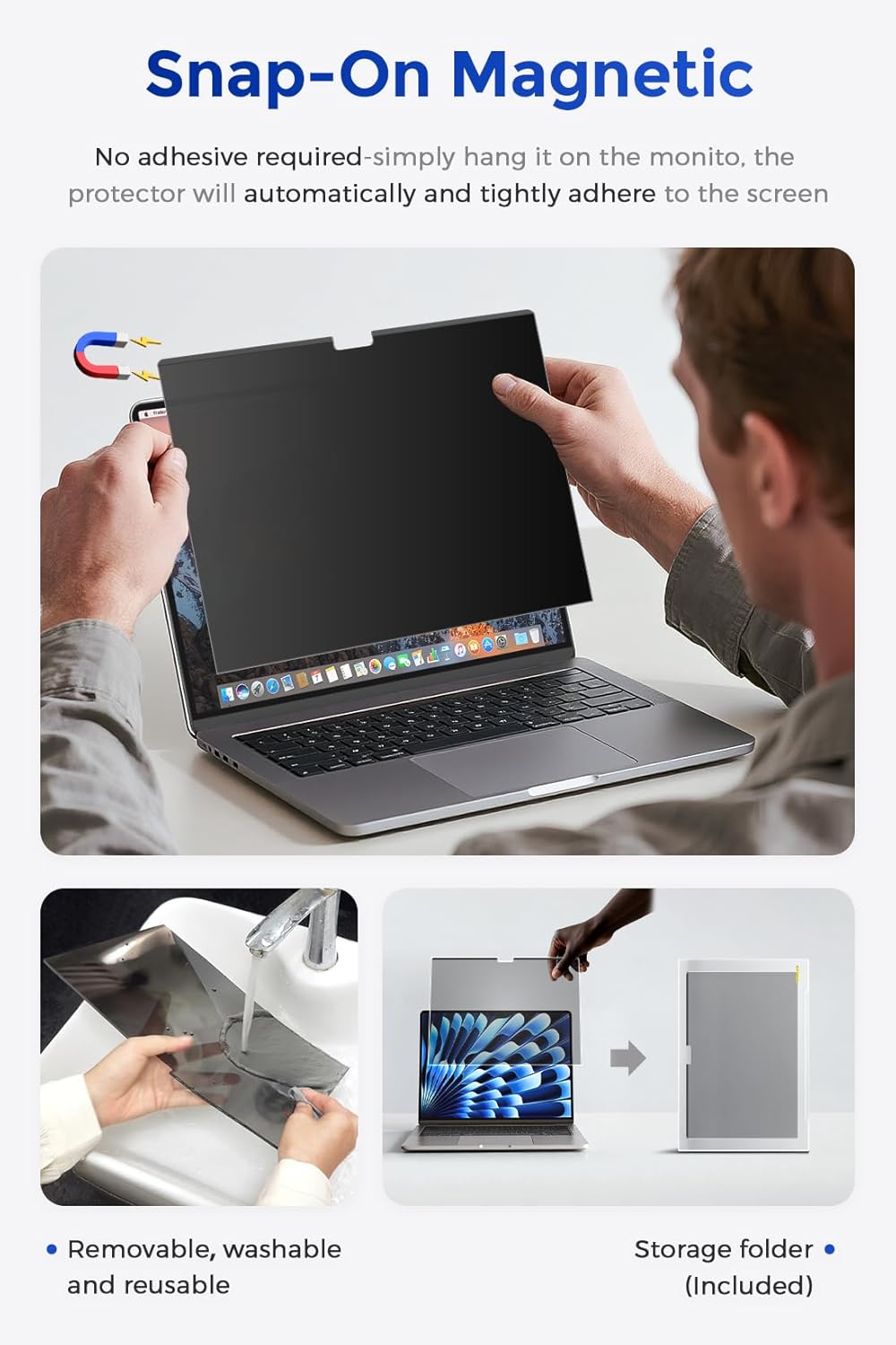 (2 Pack) Magnetic Privacy Screen for MacBook Air 13 & 13.6 Inch (2022-2025 M2/M3/M4), Removable Washable Reusable Matte Anti Glare Blue Light Protector Private Security Filter for 13.6" Mac Laptop