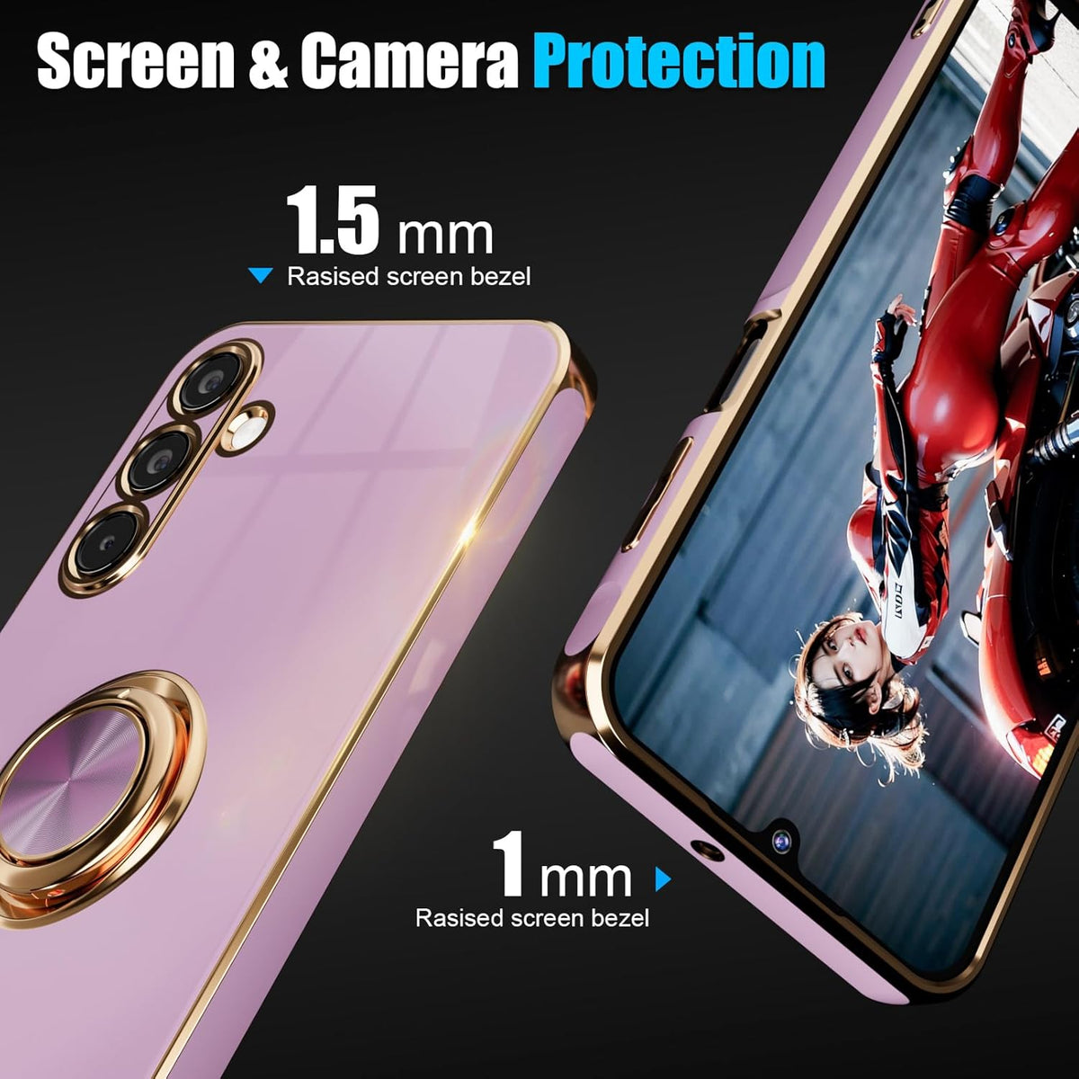 Galaxy A15 5G Phone Case with Screen Protector, Magnetic Kickstand, Built-in 360° Rotation Ring Holder, Slim Soft TPU