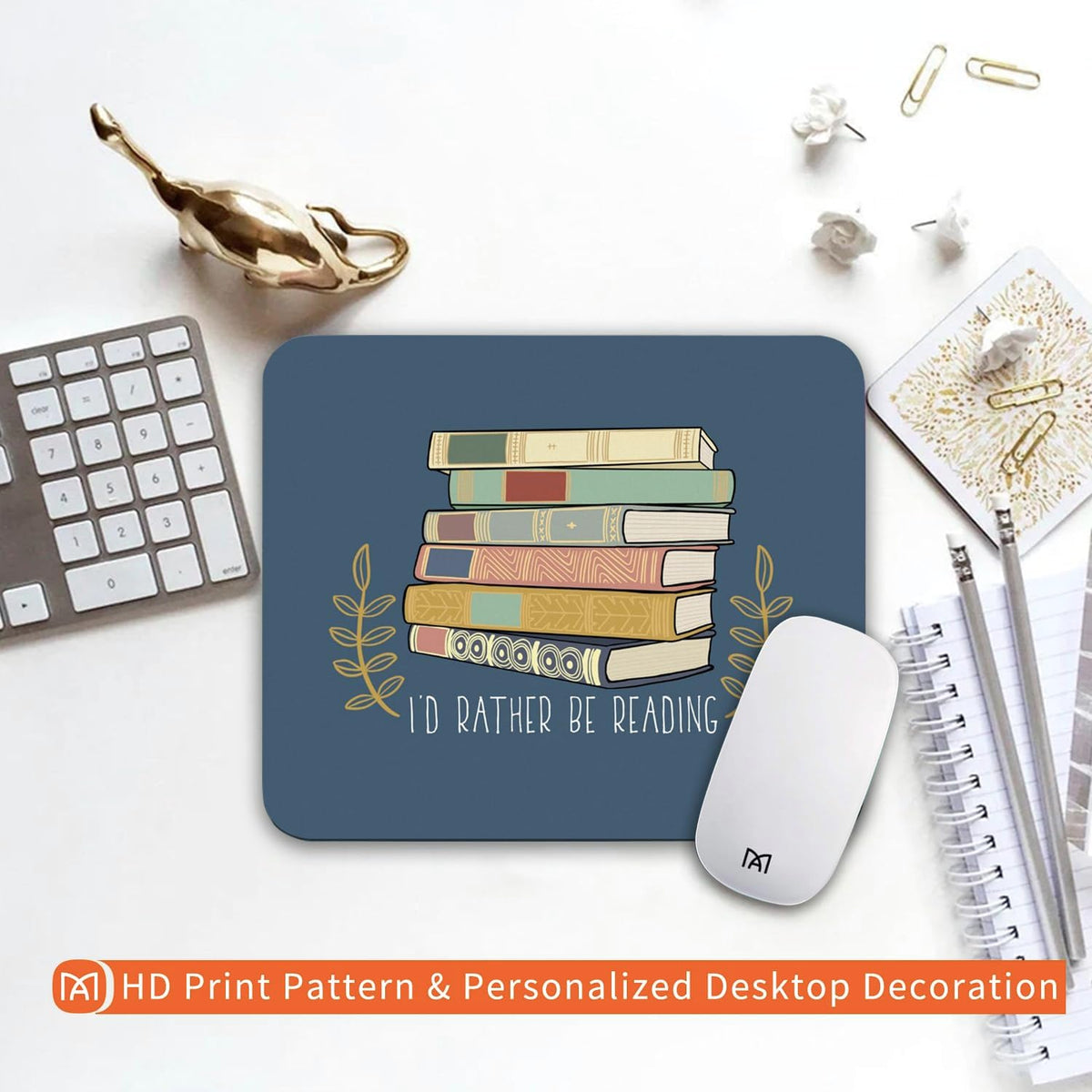 Square Mouse Pad Books, Personalized Premium-Textured Custom Mouse Mat Design, Washable Mousepad Cloth, Non-Slip Rubber Base Computer Mouse Pads for Wireless Mouse