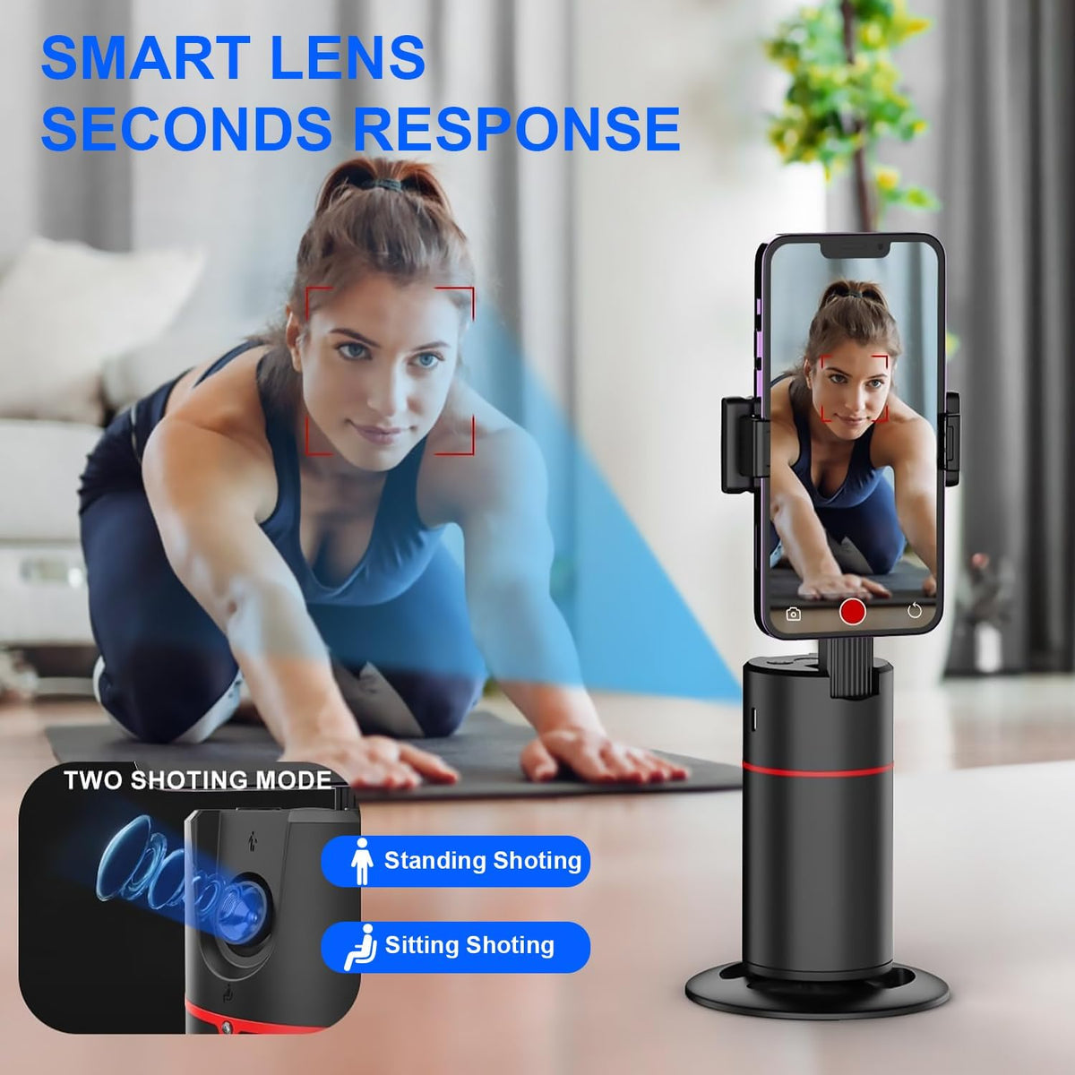 Auto Face Tracking Tripod, No App Required, Rechargeable Battery, 360° Rotation Phone Tracking Holder for Live Vlog