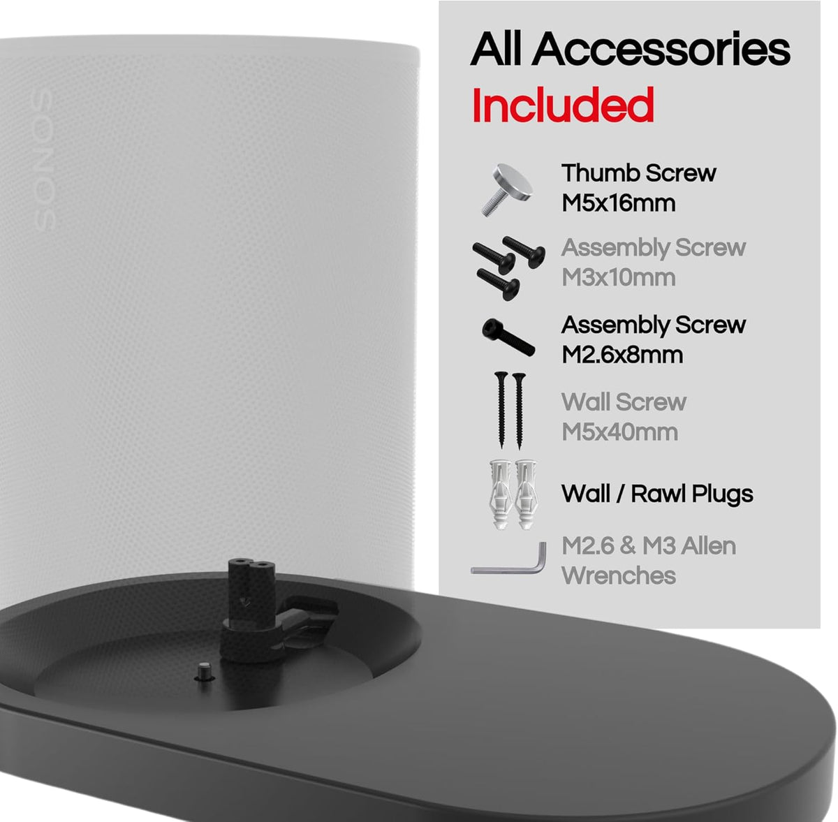 ERA100 Shelf Wall Mount, Black, Compatible with Sonos ERA 100 Speaker, Bracket and Cord Management