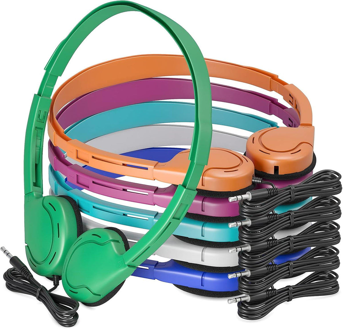 School Headphones 12 Pack, Multi Colors, Bulk Wired Disposable Kids Headphones for Classroom