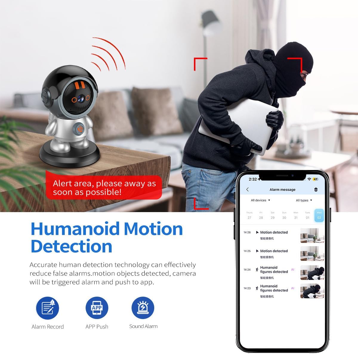 Robot Security Camera WiFi IP Camera, 3MP Surveillance Camera with Night Vision, Motion Detection, 2-Way Talk