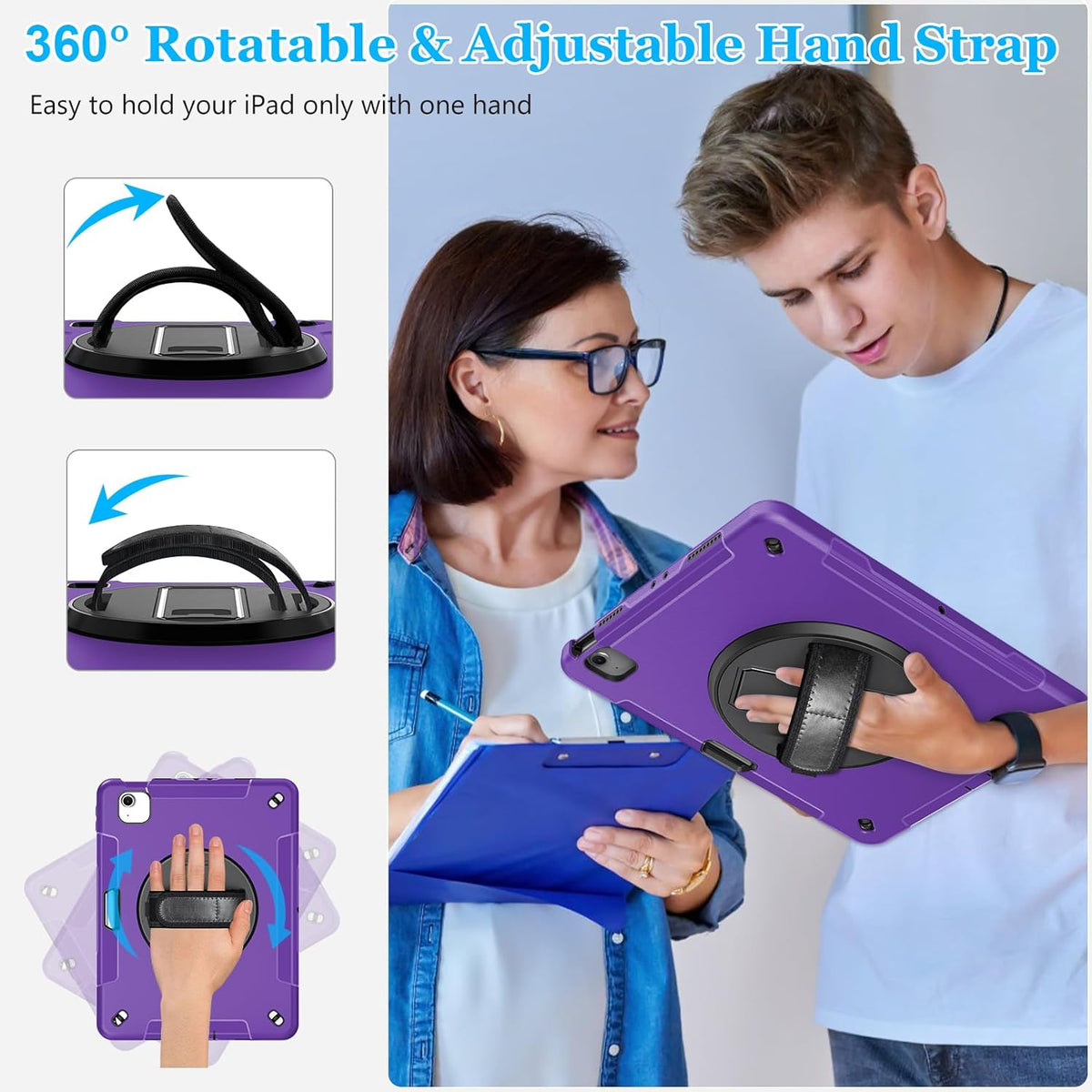 Case for iPad Air 13 Inch M3 2025 & M2 2024: Military Grade Cover for iPad Pro 12.9 6th/5th/4th/3rd Generation W/Screen Protector- Stand- Pencil Holder- Handle- Shoulder Strap- Purple