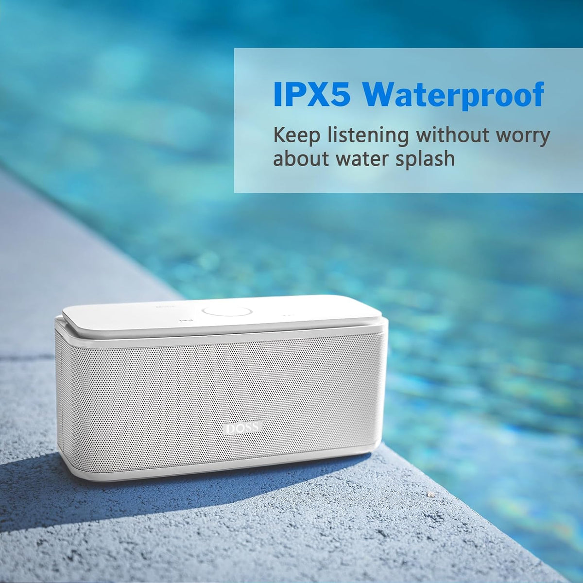 DOSS SoundBox Touch Wireless Bluetooth Speaker with 12W HD Sound and Bass, IPX5 Water-Resistant, 20H Playtime, Handsfree, Portable for Office, Home, Outdoor, Travel-White