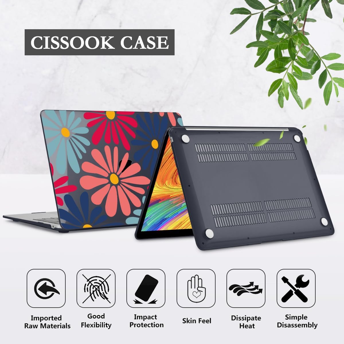 CISSOOK Compatible with MacBook Air 13 inch Case 2021 2020 2019 2018 Release A2337 M1 A2179 A1932, Plastic Hard Shell Case Keyboard Cover Screen Film for MacBook Air 13.3 inch, Daisy Flowers