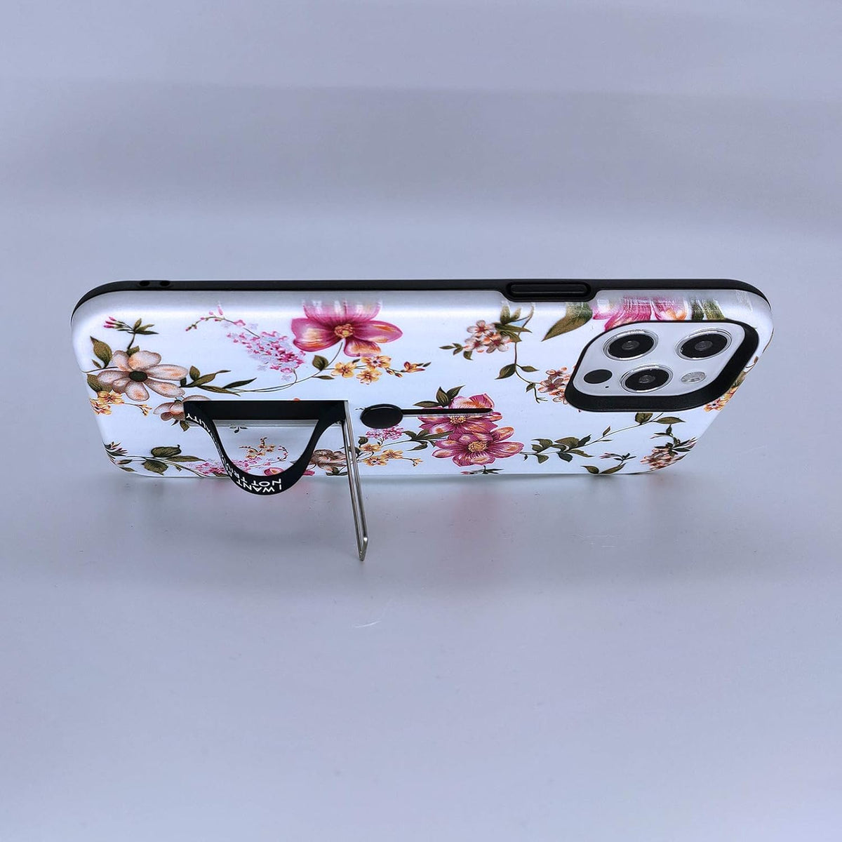 Compatible with iPhone 12 Pro Max Case, Rugged Shockproof Slim Fit Dual Layer, 3D Embossed Pink Flowers Blue Shell