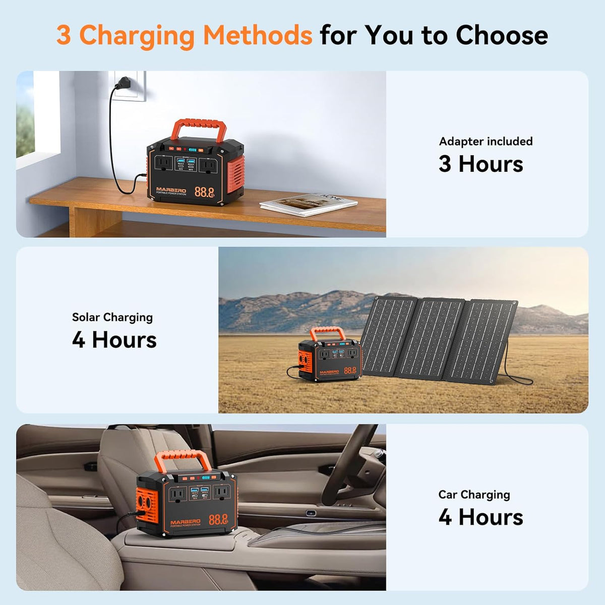 MARBERO 88.8Wh Portable Power Station with 30W Solar Panel 150W Peak Camping Solar Generator Power Bank with AC Outlet(2*AC,2*USB A, 2*USB C,) for Outdoor Travel Home Emergency Blackout Hurricane