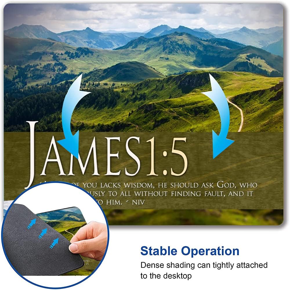 Mouse Pad, Mountains Mouse Pad Custom Design, Square Waterproof Mouse Pad Non-Slip Rubber Base MousePads for Office Laptop, 9.5"x7.9"x0.12" Inch（Bible Verse）
