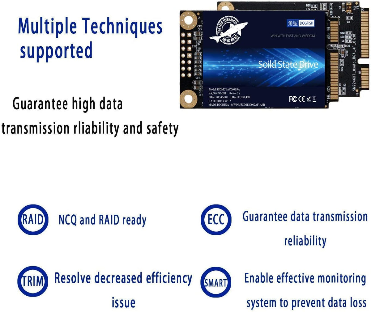 SSD mSATA 1TB Dogfish Internal Solid State Drive High Performance Hard Drive for Desktop Laptop SATA III 6Gb/s Includes SSD 16GB 32GB 60GB 64GB 120GB 128GB 240GB 250GB 480GB 500GB 1T (1TB MSATA)