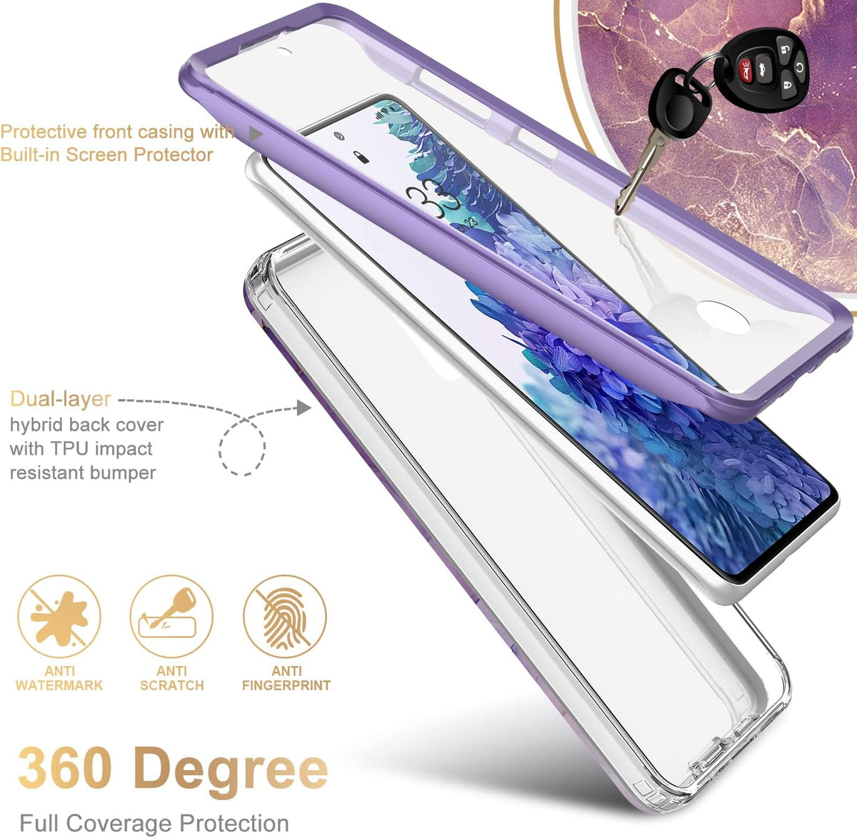 Esdot Samsung Galaxy S20 FE Case, Built-in Screen Protector with Fashionable Designs for Women, Protective Phone Case