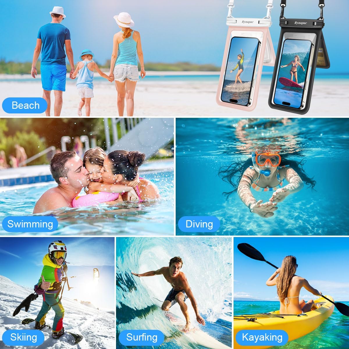 Double Space Waterproof Phone Pouch, 2 Pack Waterproof Phone Case with Lanyard for iPhone 16 15 Pro Max Galaxy S23 Pixel 7a up to 8.5’’, Cellphone Dry Bag for Beach Vacation Travel Cruise Essentials