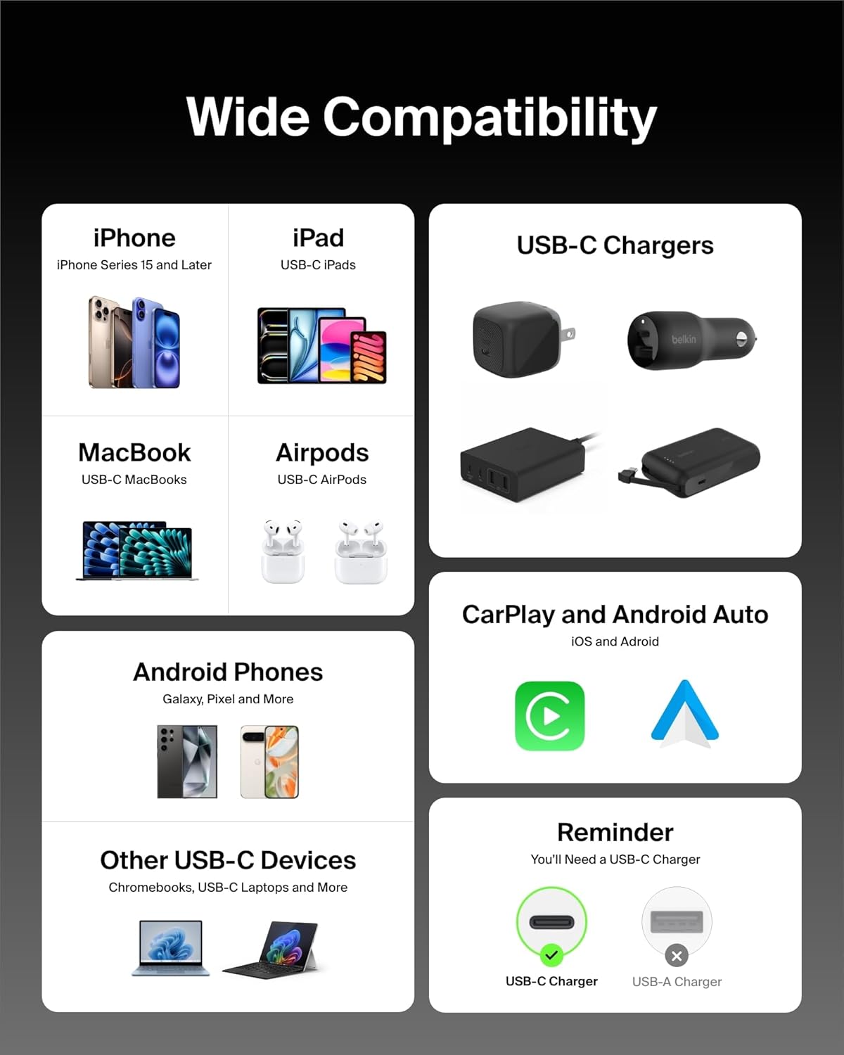 Belkin USB C to USB C Cable, 3.3ft, 60W - Type C Charger, iPhone Charger Cord, Soft, Braided, Flexible for iPhone 16, Galaxy S25, Pixel 9, Airpods, iPad Pro, Tablet & More, Travel Essentials - Black