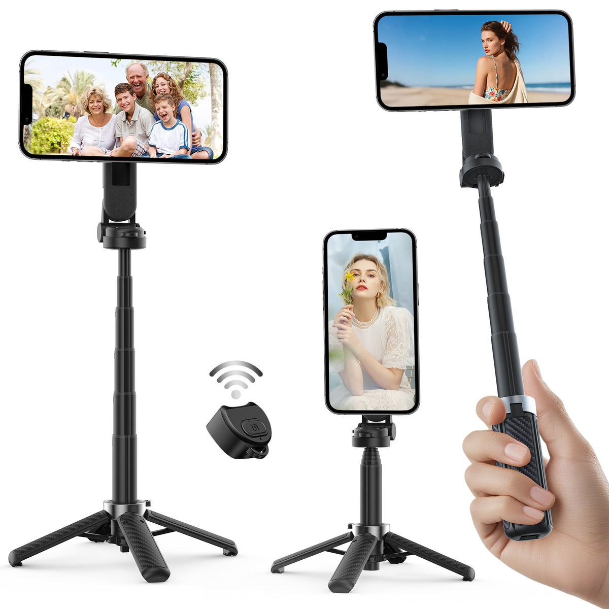 NKDFRI Opticnock 4-in-1 Magnetic Selfie Stick for iPhone/Android - 360° Rotatable, Extendable with Wireless Remote | Pocket Size | Includes Phone Ring