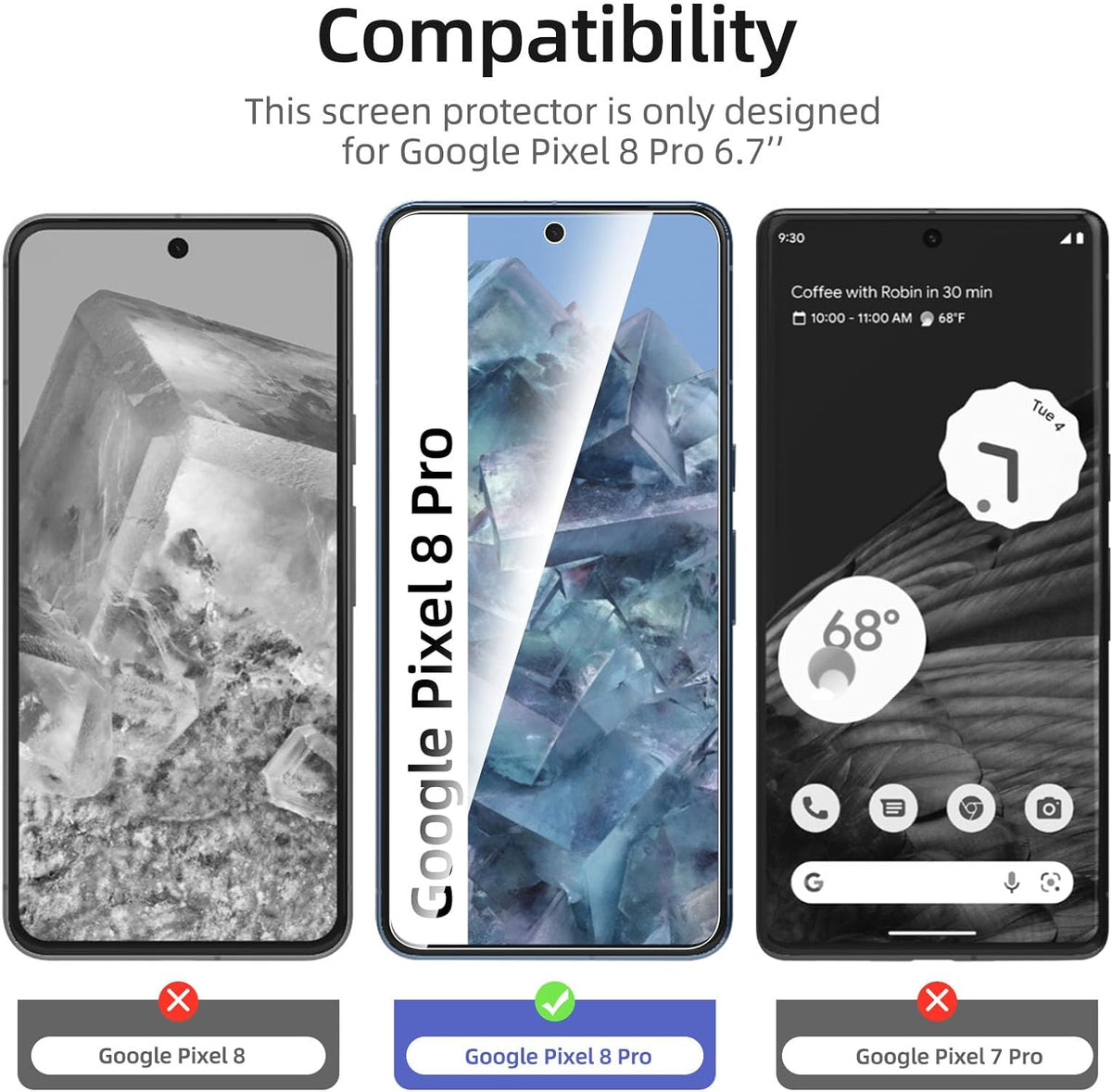 NEW'C Google Pixel 8 Pro Screen Protector - 3 Pack, Tempered Glass, Case Friendly, Scratch-proof, Bubble Free, Ultra