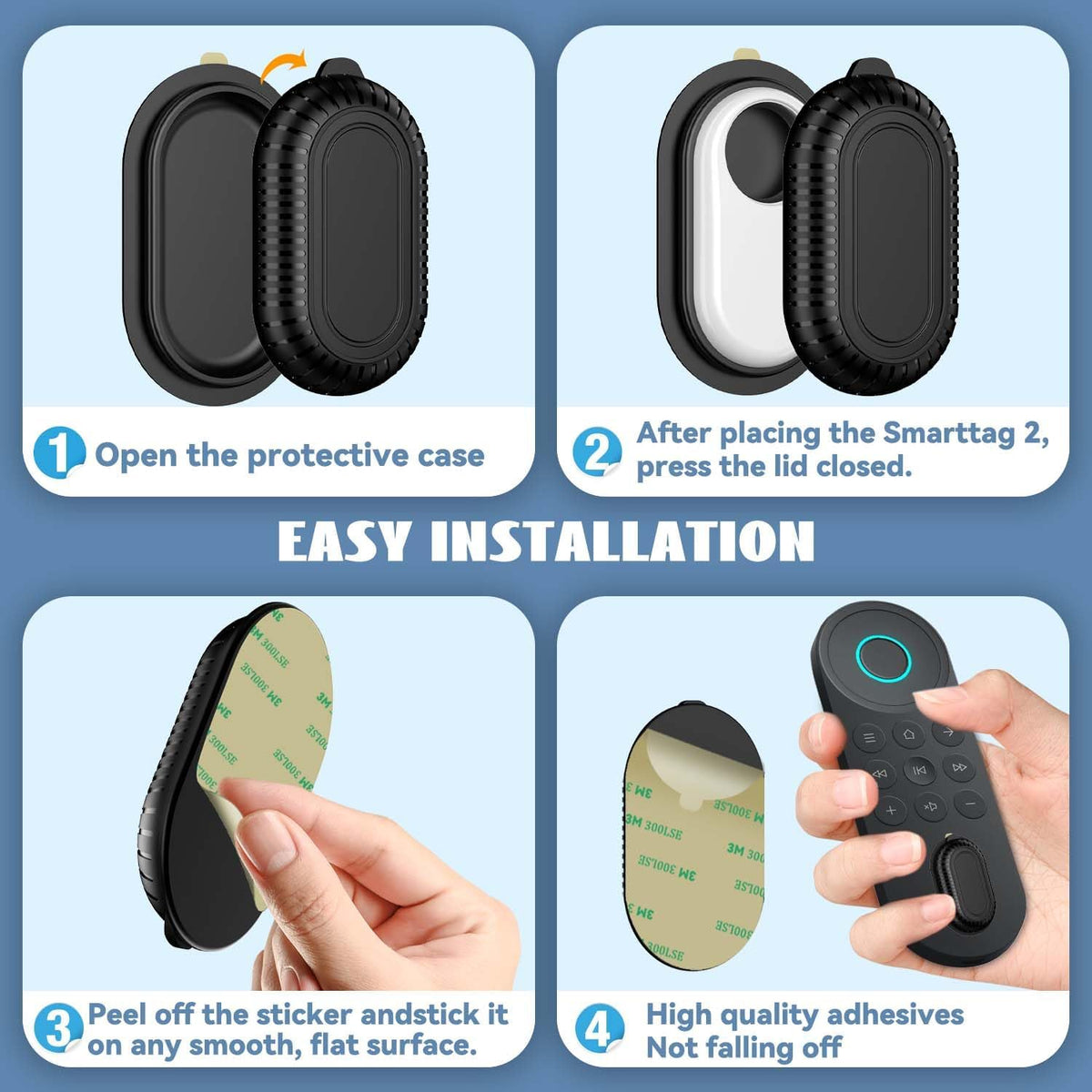 [2-Pack] QINZAC Waterproof Case for Galaxy SmartTag2 with Adhesive Sticker, Black & Blue