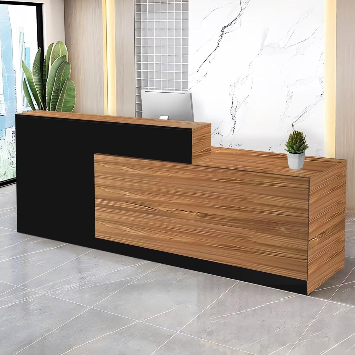 Reception Desk with Counter Modern Checkout Counter with Lockable Drawer Keyboard Tray Receptionist Desk for Office Salon Reception Table A Right 63inch/160cm
