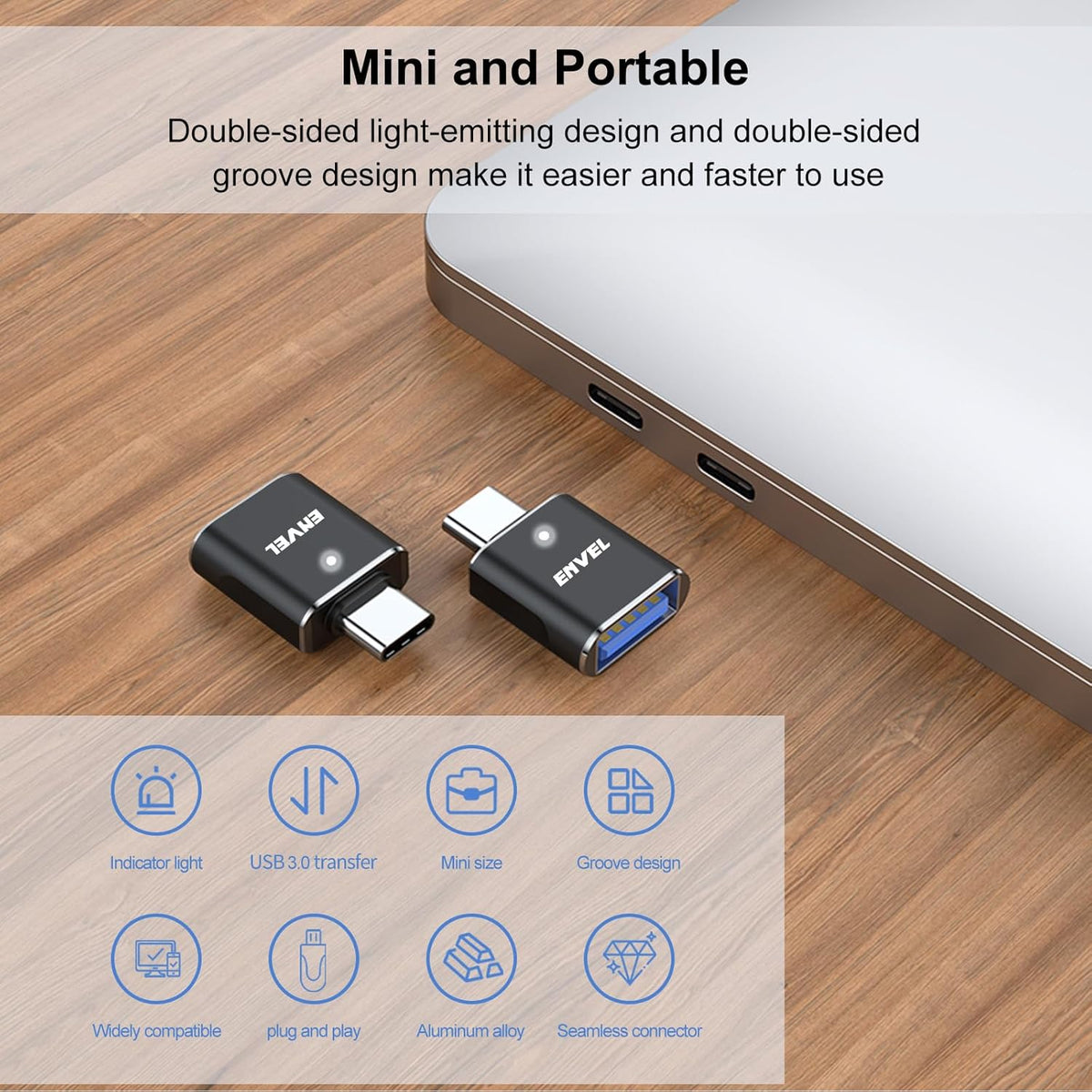 ENVEL USB C to USB Adapter, 4 Pack USB 3.0 to USB C OTG Converter, Compatible with iPhone, Galaxy, iPad