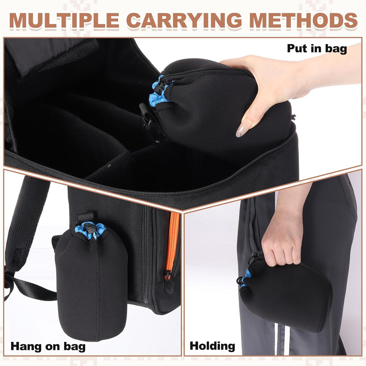 4 4" 10" PATIKIL Pcs Camera Lens Pouch, ID x H Drawstring Lens Pouch Protective Camera Lens Case Bag Soft Plush