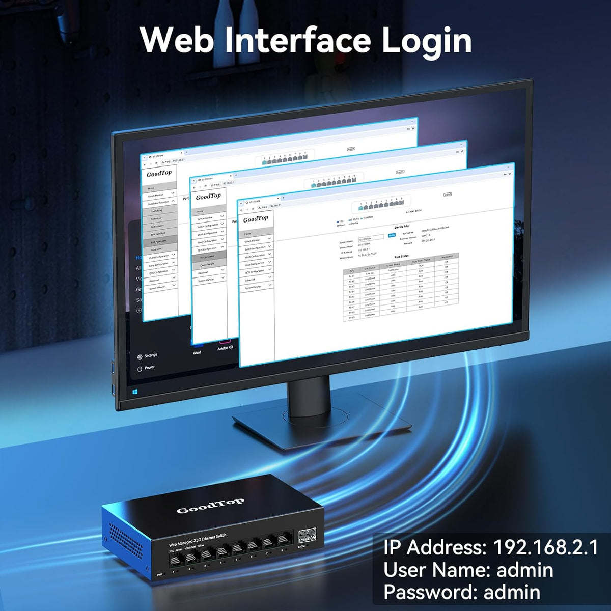 8 Port 2.5G Managed Ethernet Switch with 10G SFP, 8 x 2.5G Base-T Ports, Support LACP/VLAN/QOS/DHCP Client, Metal Web Managed Fanless Network Switch