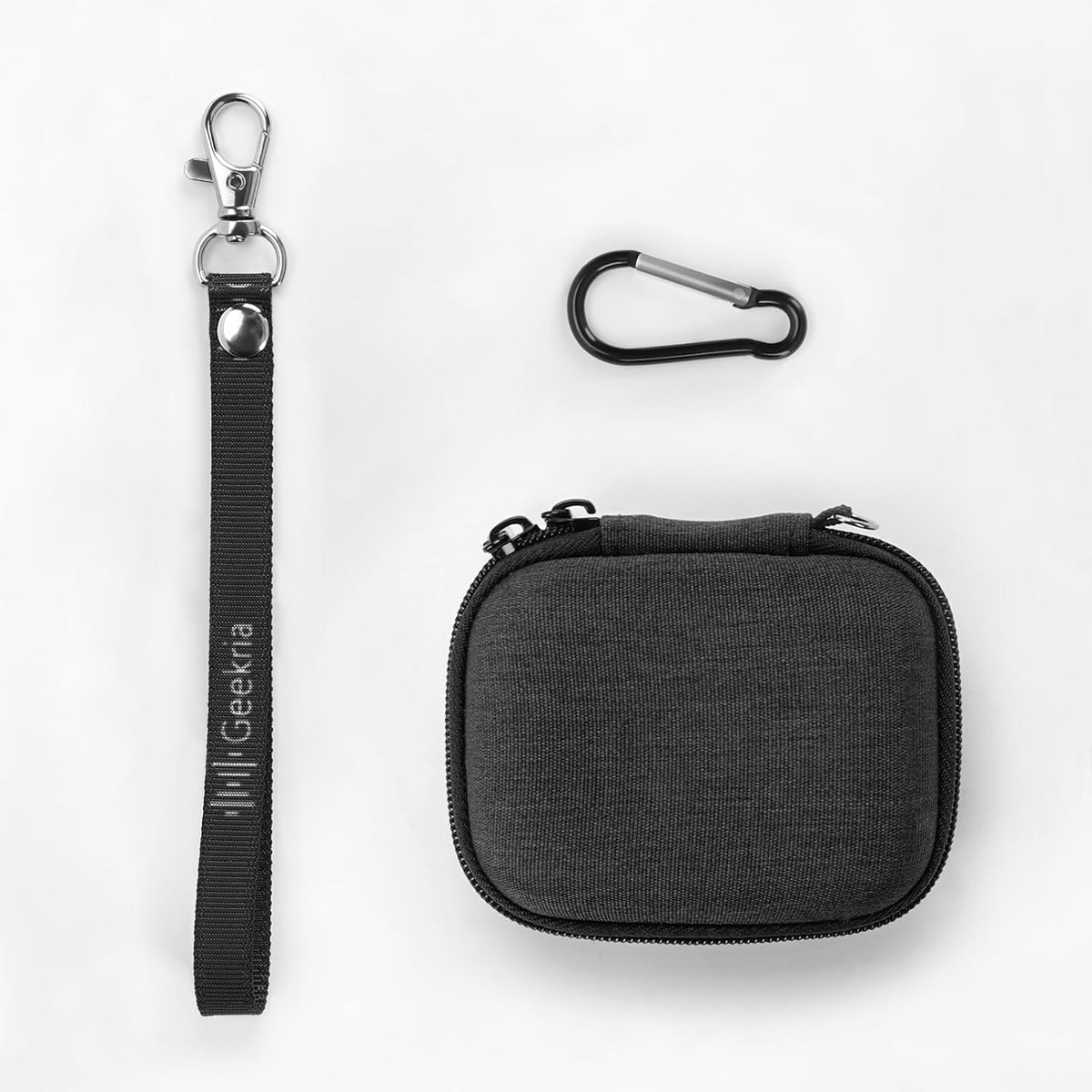 Geekria Shield Earbuds Case for Sony WF-1000XM6, LinkBuds, Hard Shell Travel Bag with Carabiner (Dark Grey)
