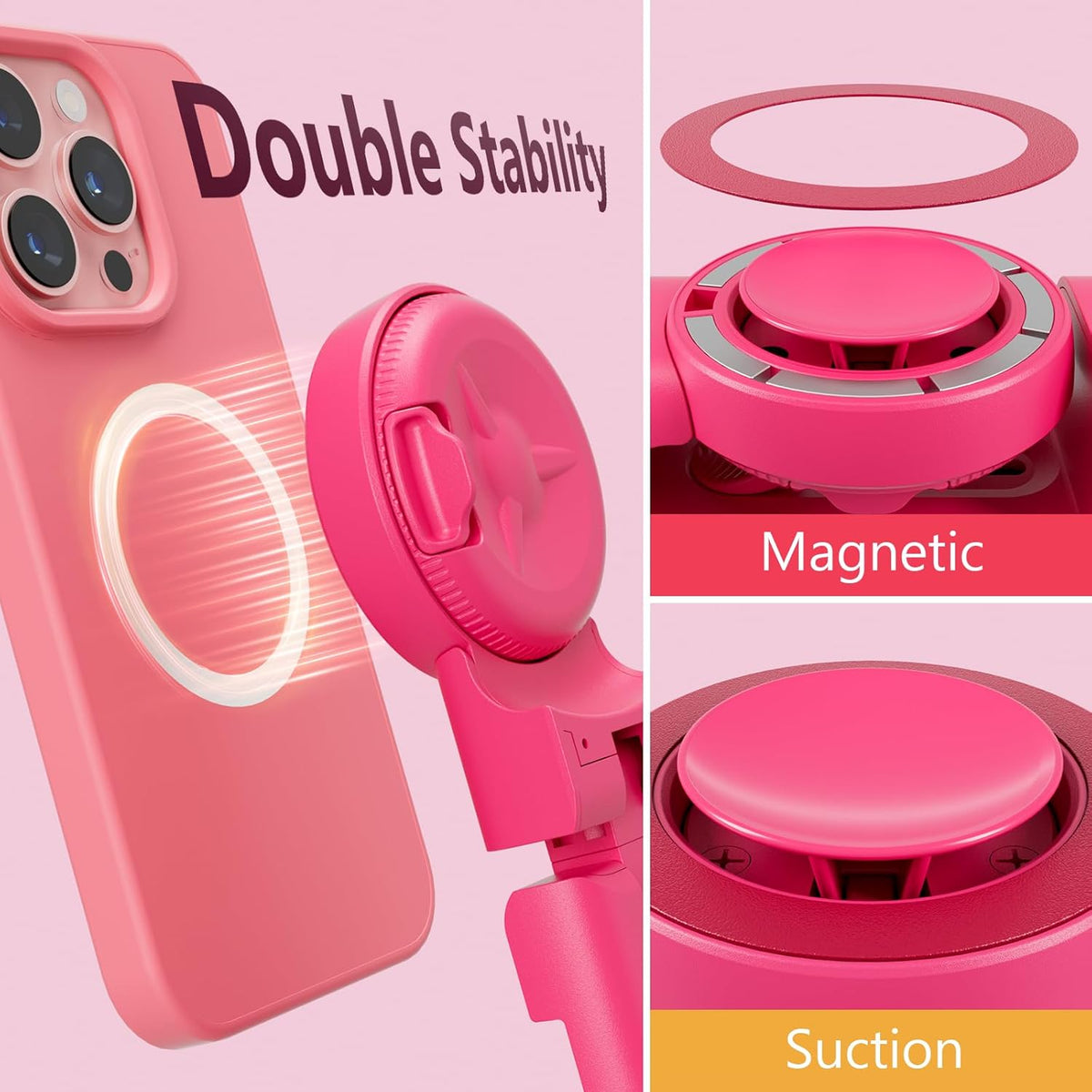MiiKARE Travel Essentials Magnetic Airplane Phone Holder, Universal Handsfree Phone Mount for Flying with 360 Degree Rotation, Travel Must Haves Phone Stand for Desk, Tray Table, BarbiePink